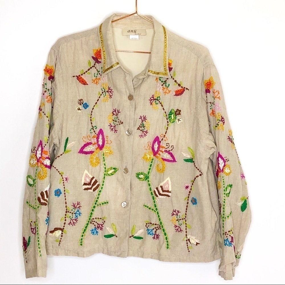 Anu by Natural Embroidered Linen‎ Jacket